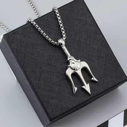 Trident Long Silver Necklace - Men