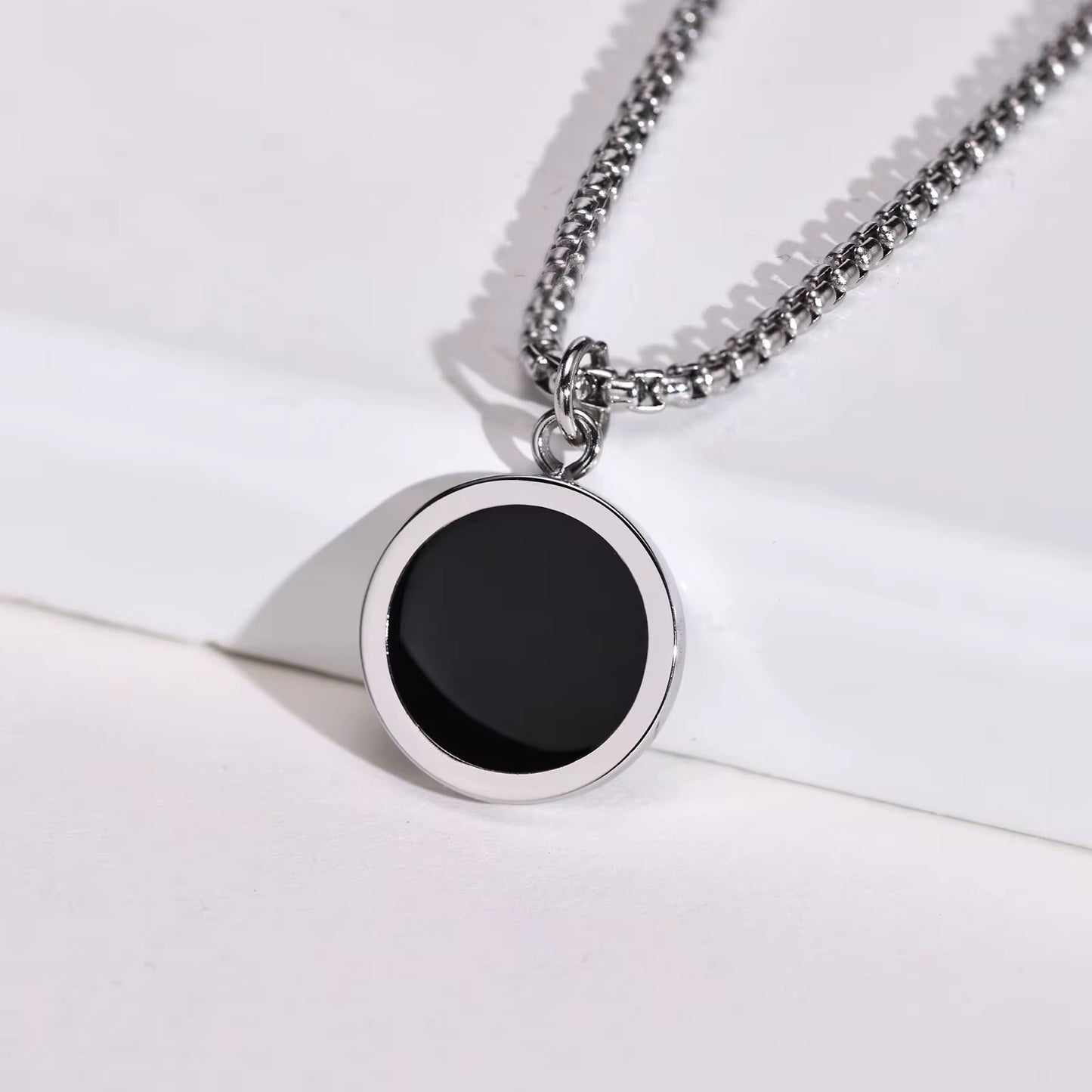 Round Black Pendant Necklace - Men