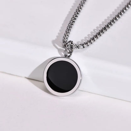 Round Black Pendant Necklace - Men