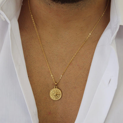Compass Gold Pendant Necklace - Men