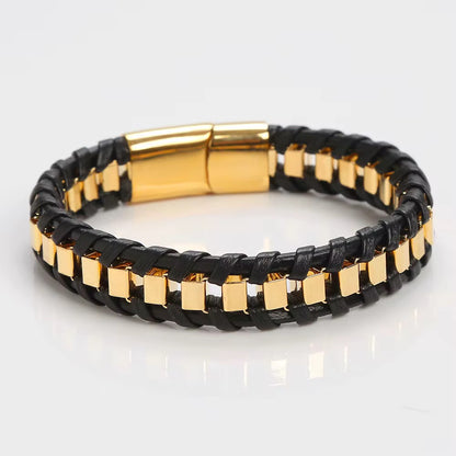 Braided Gold Leather Bracelet- Men