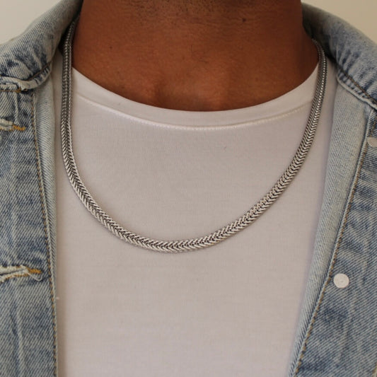 Long Pressed Silver Necklace - Men