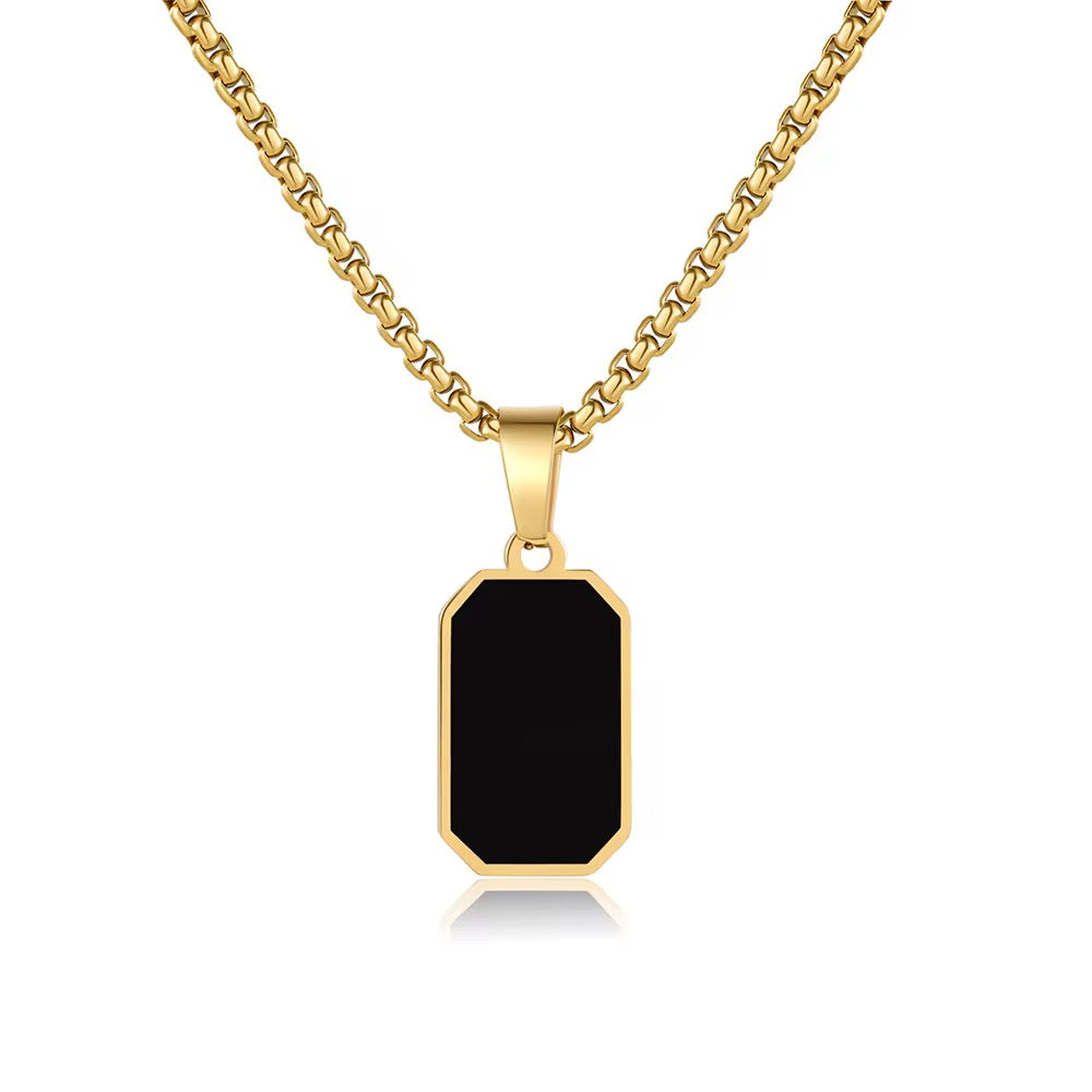 Black Pendant Gold Necklace - Men
