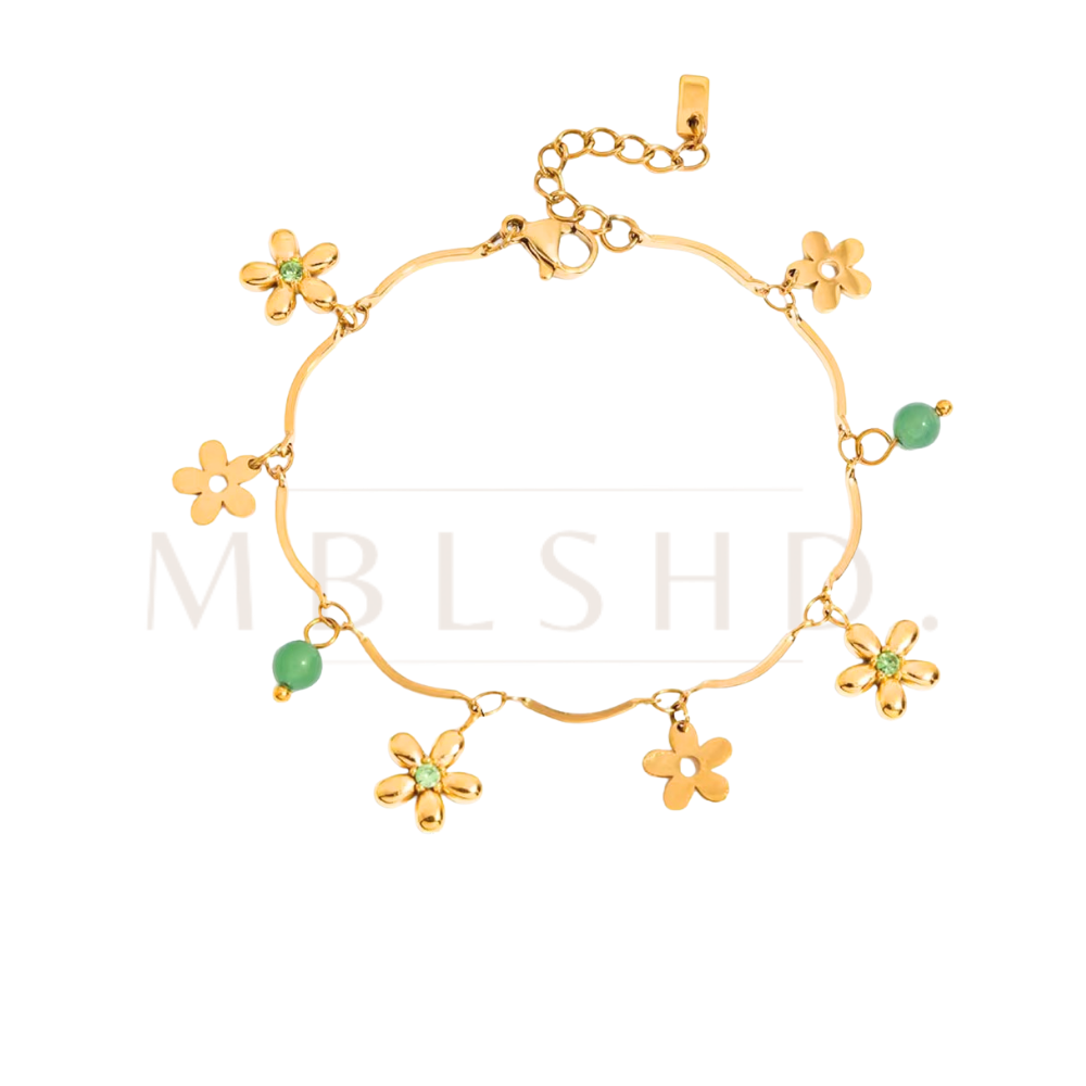 Flower Green StoneBracelet Gold