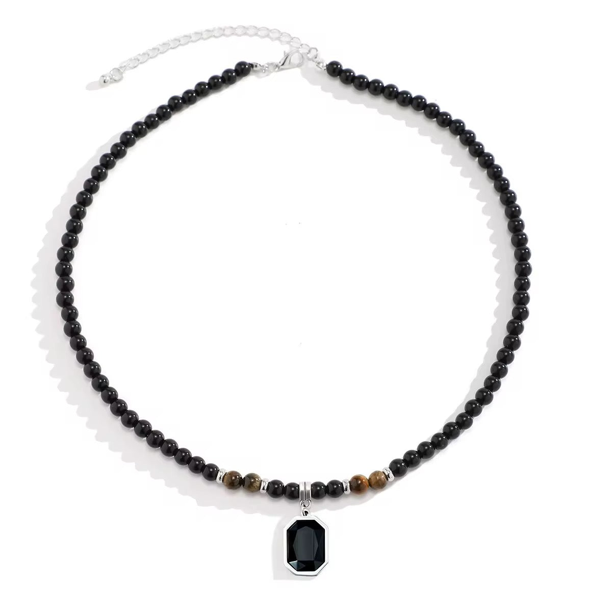 Beads And Black Pendant Necklace - Men