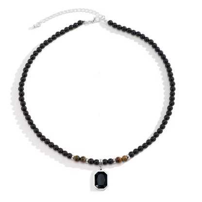 Beads And Black Pendant Necklace - Men