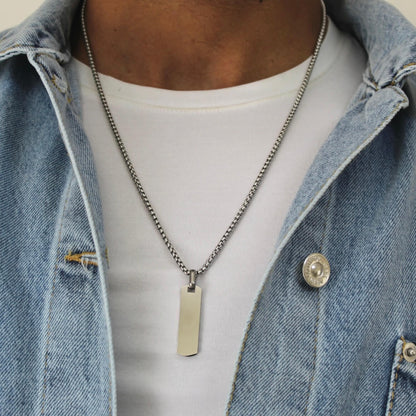 Long Rectangle Silver Necklace - Men