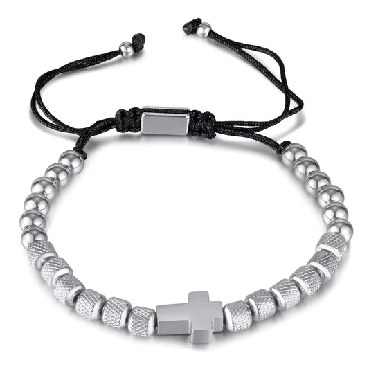 Cross Silver Adjustable Bracelet- Men