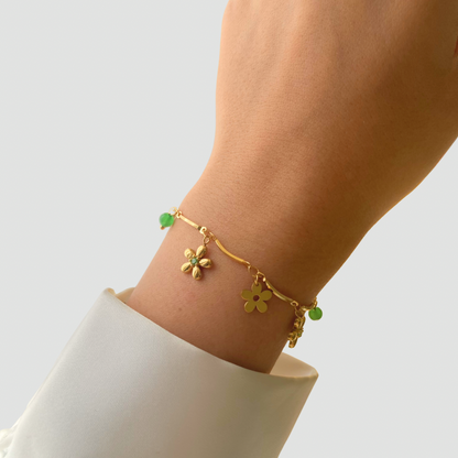 Flower Green StoneBracelet Gold