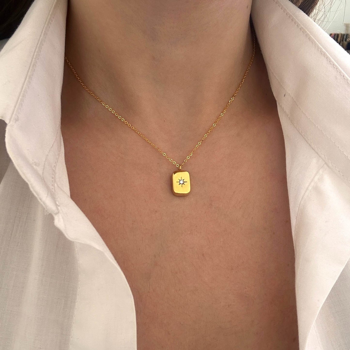 Zircon Square Charm Necklace