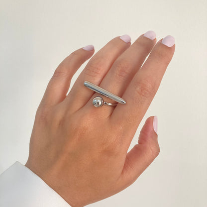 Geometric Ball Open Ring Silver