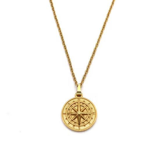 Compass Gold Pendant Necklace - Men