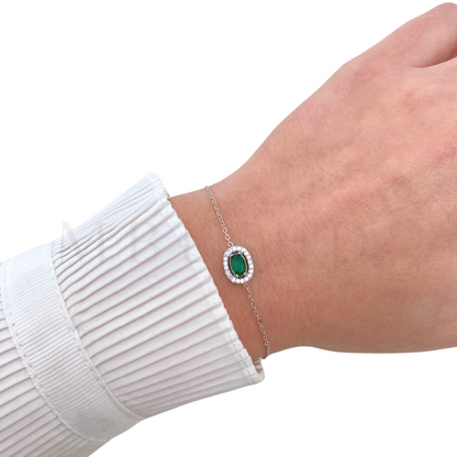 Green Oval Zircon Bracelet Silver