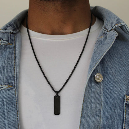 Long Rectangle Black Necklace - Men