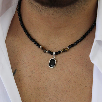 Beads And Black Pendant Necklace - Men