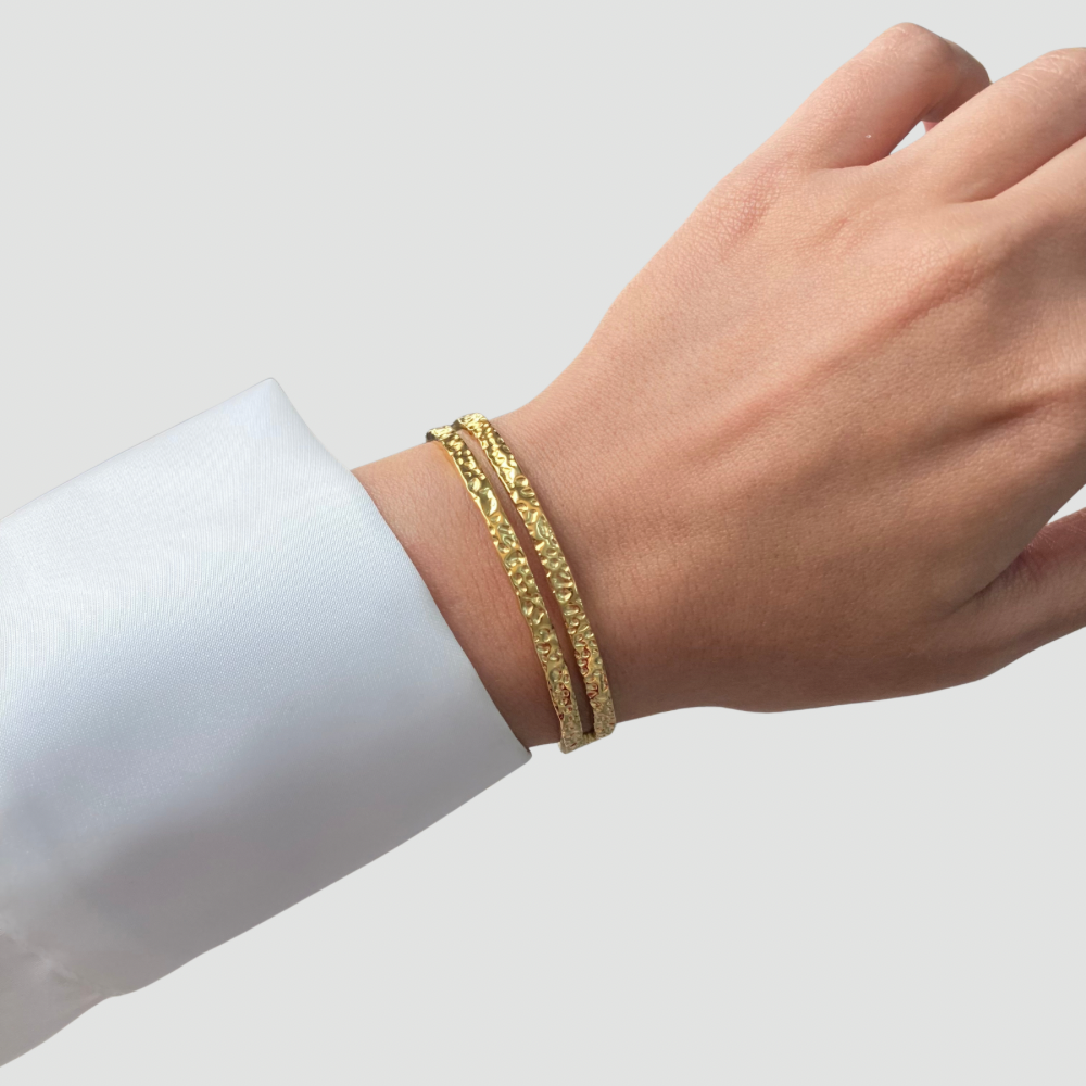 Hammered Double Layer Open Bangle