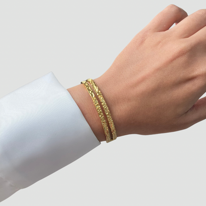 Hammered Double Layer Open Bangle