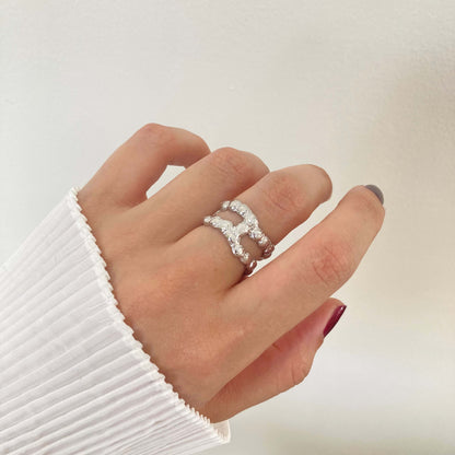Layered Hammered Ring Silver