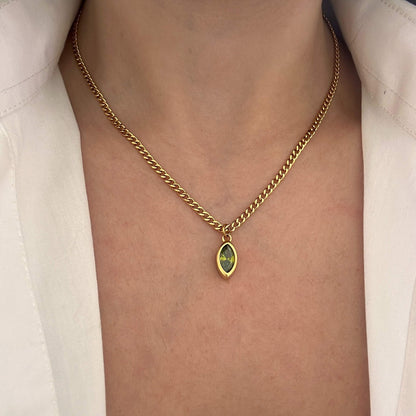 Green Oval Chain Necklace