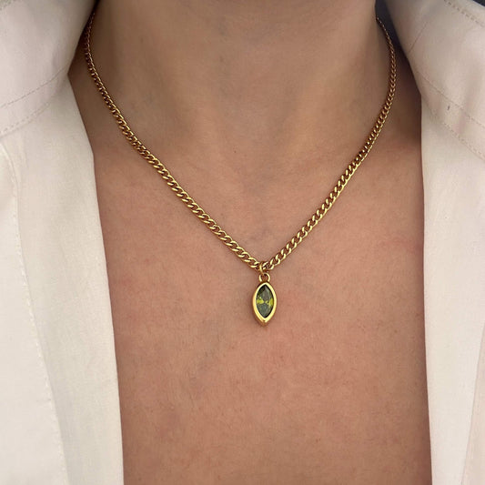 Green Oval Chain Necklace