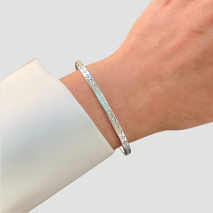 Square Zircon Bangle -Silver-