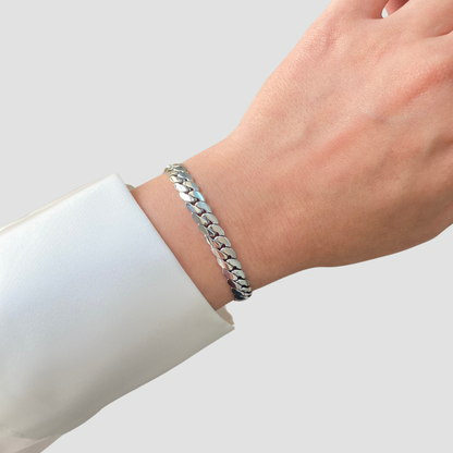 Thick Pressed Chain Bracelet Silver