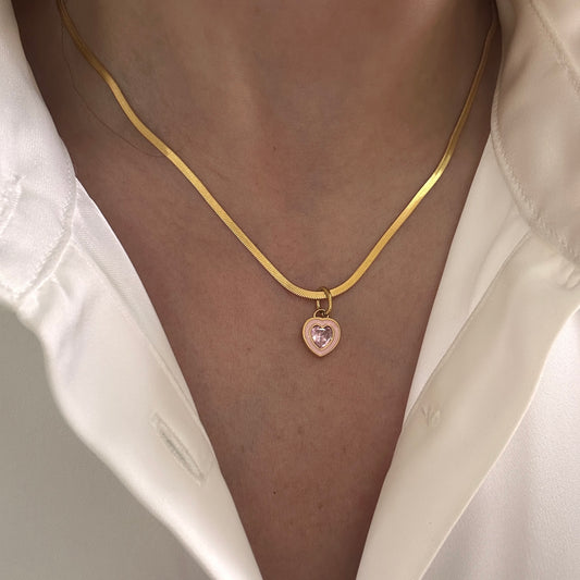 Pink Heart Enamel  Necklace