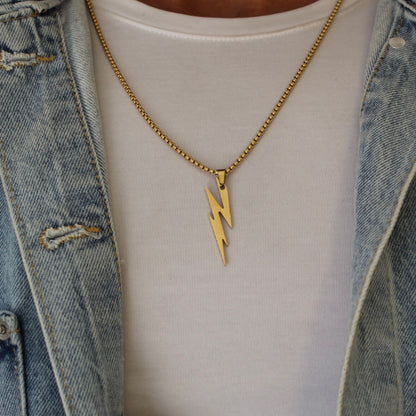 Lightning Bolt Gold Pendant Necklace - Men