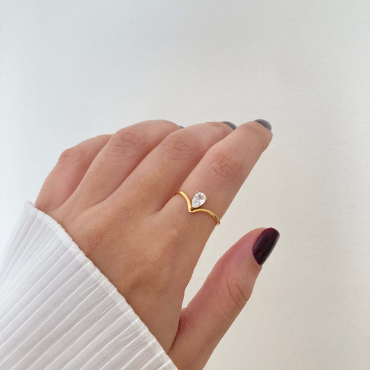 Zircon Drop V Ring