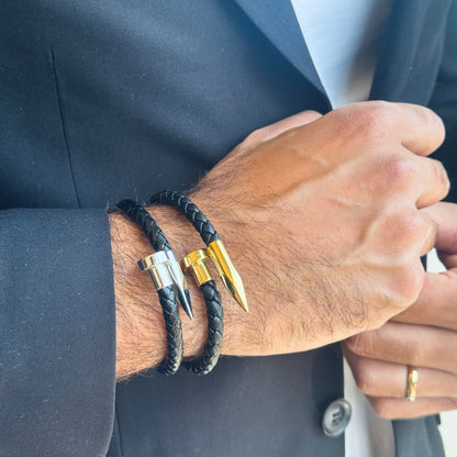 Black Nail Leather Bracelet - Men