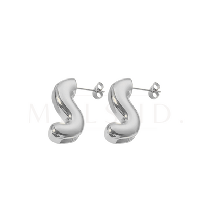 S Shaped Earrings -Silver-