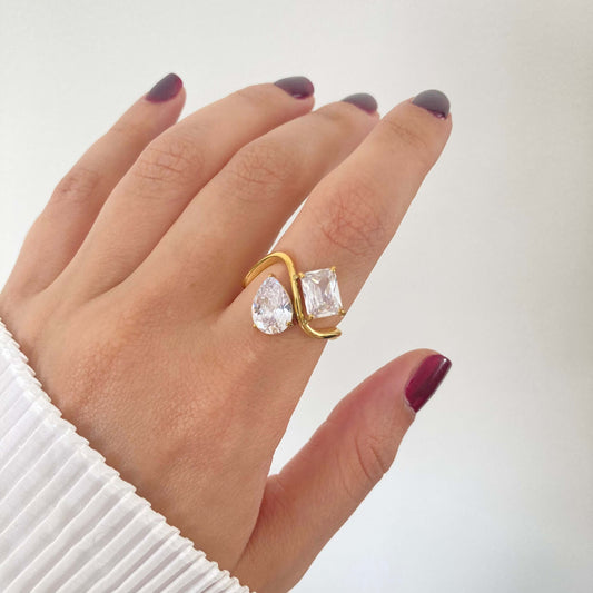Drop and Square Zircon Ring