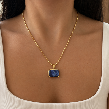 Navy Stone Rectangle Necklace
