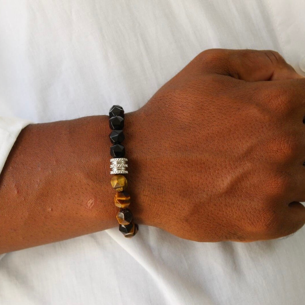 Brown And Black Beads Bracelet- Men