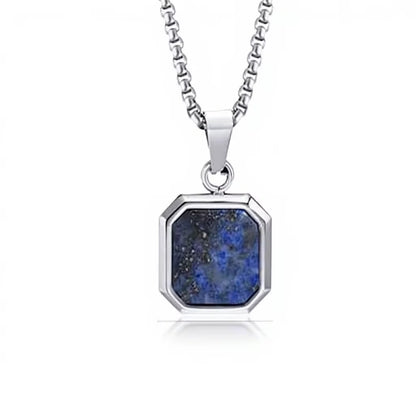 Navy On Silver Pendant Necklace - Men