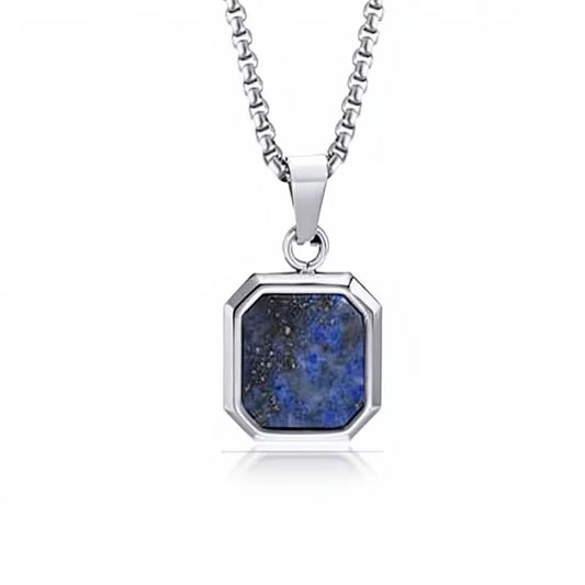 Navy On Silver Pendant Necklace - Men