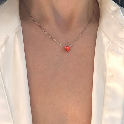 Red Heart Charm Necklace Silver