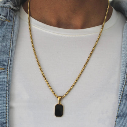 Black Pendant Gold Necklace - Men