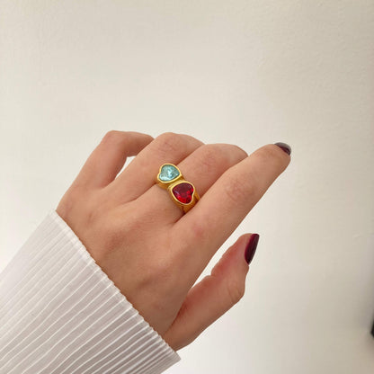 Red and Blue Hearts Ring