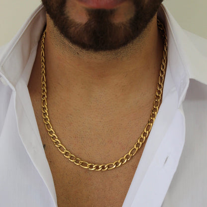 7mm Figaro Gold Necklace - Men