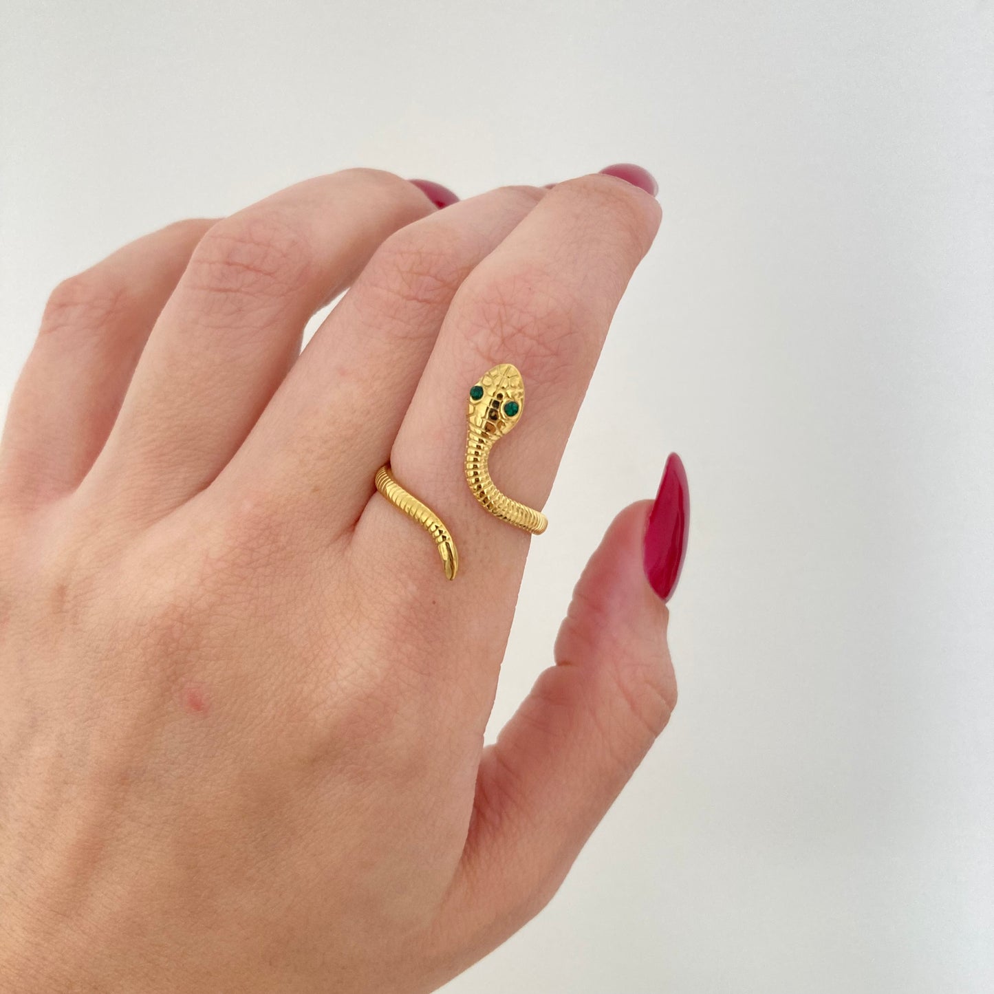 Green Eyed Snake open Ring