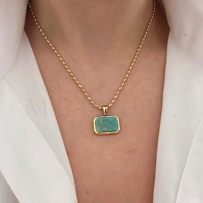 Blue Stone Rectangle Necklace