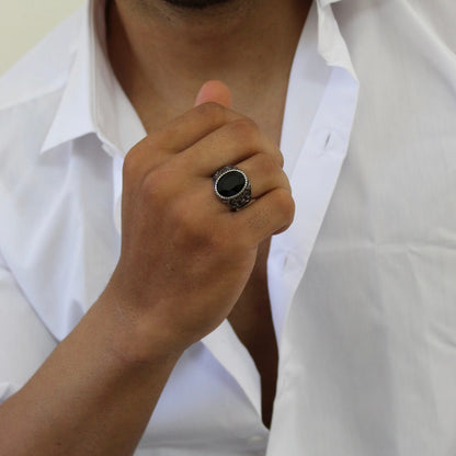 Vintage Black Stone Ring - Men