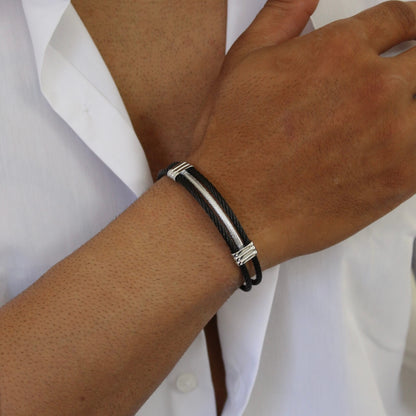 Silver On Black Bangle - Men