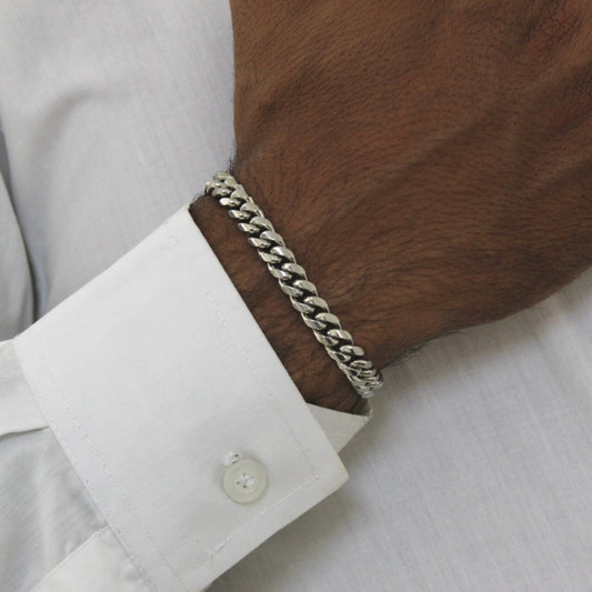8mm Silver Pressed bracelet - Men