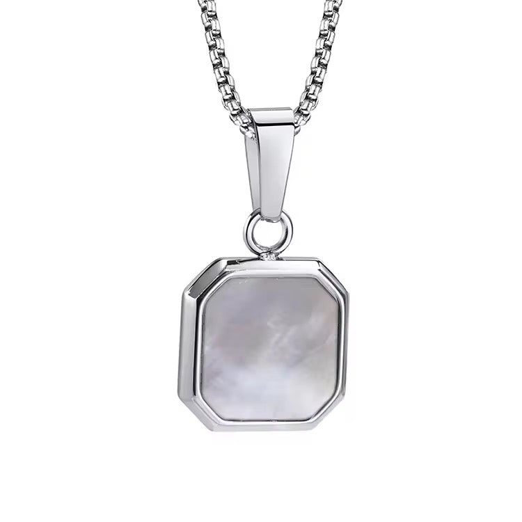 White On Silver Pendant Necklace - Men
