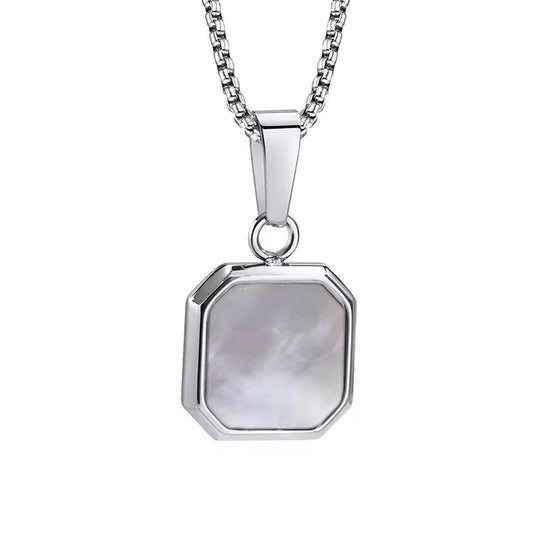 White On Silver Pendant Necklace - Men