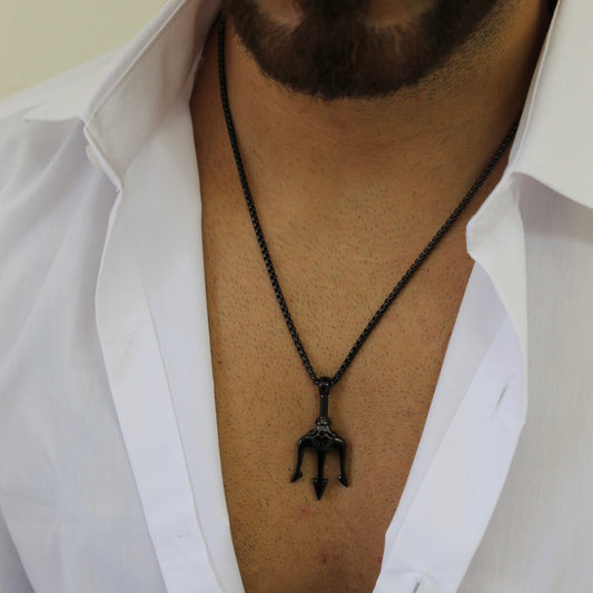 Trident Long Black Necklace - Men