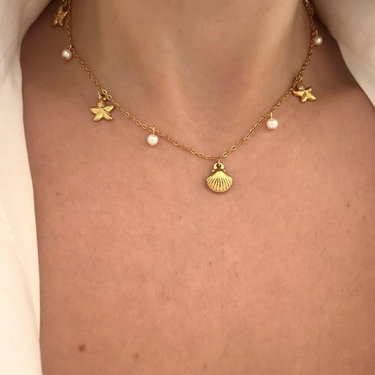 Shell & Pearls Charms Necklace