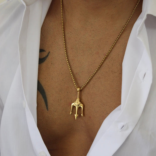 Trident Long Gold Necklace - Men